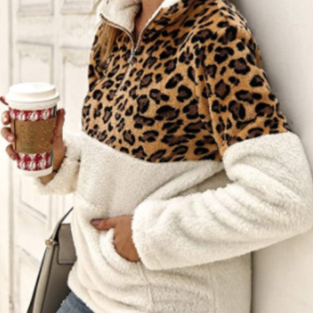Sherpa Cheetah Print Sweatshirt - Picture 1 of 6